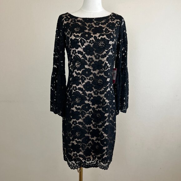NWT Vince Camuto Black Bell Sleeve Lace Dress (6) Dark Coquette / Dark Romance - Picture 16 of 16